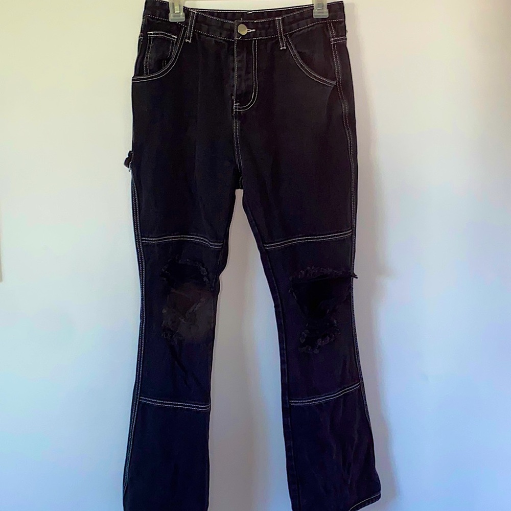 Y2K black women’s high-waisted wide-legged jeans - Picture 2 of 6